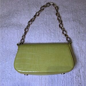 Zara Lime Green Croc-Embossed Chain Shoulder Bag